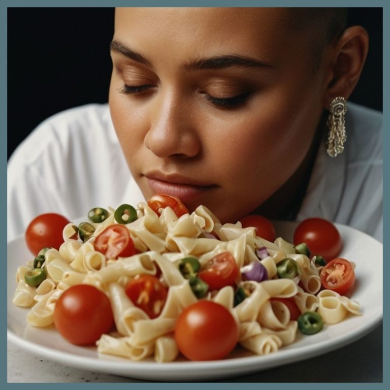Persona saboreando un plato de pasta, practicando mindfulness en la comida